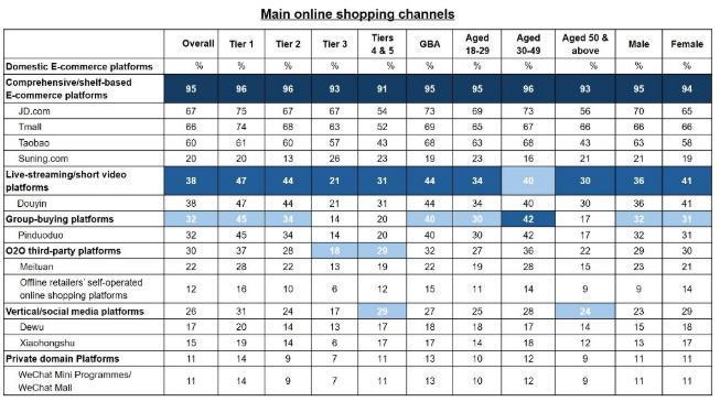 Table: Main online shopping channels